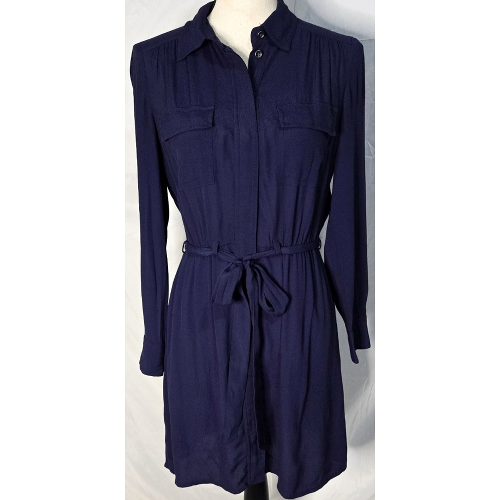 Madewell Broadway & Broome Dress A Line Belted Button Down Shirtdress Navy Blue